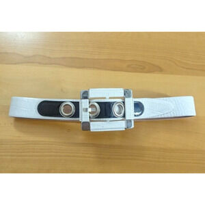 y2k Per Se Italian White Animal Leather Belt - Oversized Buckle Size Small 39L